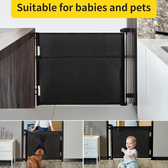 Dearlomum Retractable Baby or Dog Mesh Fabric Gate 33" H Extends 55" Black - Picture 2 of 4